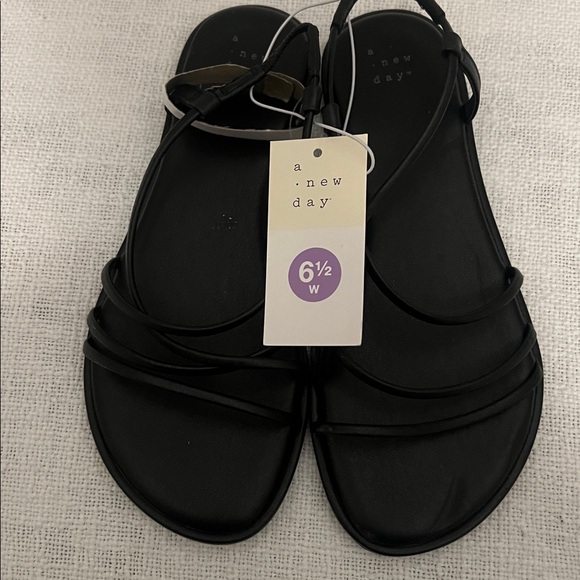 a new day Shoes - A New Day Women's Black Strappy Sandals Size 6.5 Wide NWT